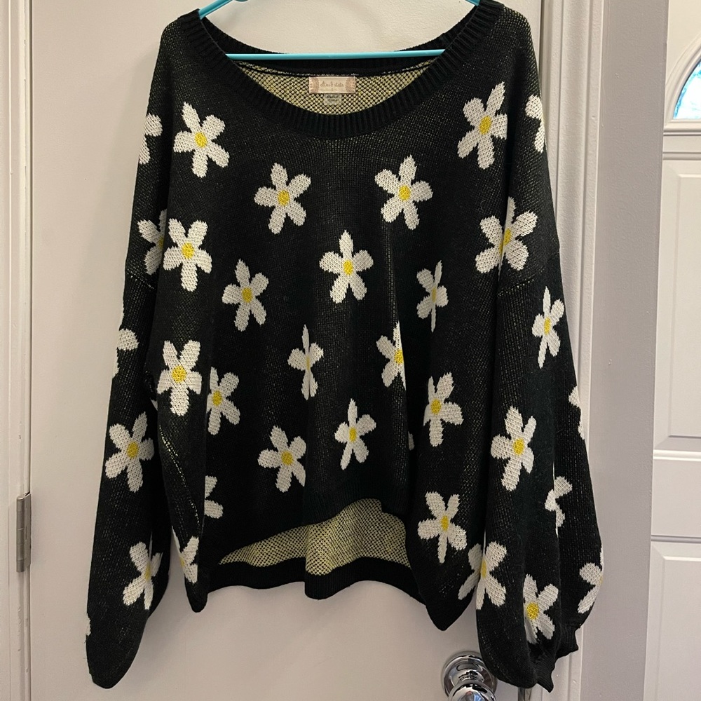 Altard State black sweater with daisies, size small.